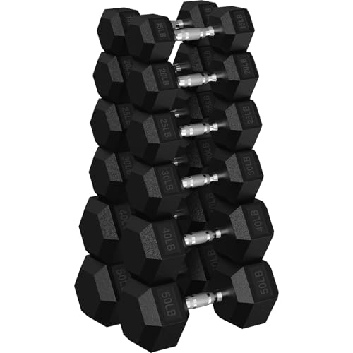 HANDBODE Rubber Coated Hex Dumbbell Set, 90-640 lb - size: 360 lb Set (Pair of 15, 20, 25, 30, 40, 50 lb)