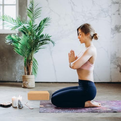 "FULANA Natural Cork Yoga Blocks (2-Pack) - High Density, Non-Slip Surface, Eco-Friendly (Women)(men) Yoga Accessories - 9x6x3 inches - Ideal Support for Yoga, Pilates, Stretching"