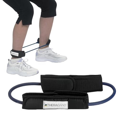 THERABAND Resistance Tubing with Cuffs, Extra Heavy Blue Level 4, Exercise Bands for Lower Body Workouts, Physical Therapy, Pilates & At-Home Training - color: Level 4 / Extra Heavy - Blue