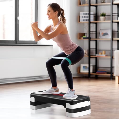HomGarden Adjustable Workout Aerobic Stepper in Fitness & Exercise Step Platform Trainer Stepper w/Risers Adjust 4"-6''-8'' - color: Black/Gray