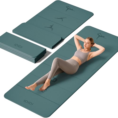 Extra Thick 10mm Foldable Yoga Mat, SGS Certified POE Non-Slip Mat, Multi-Purpose Exercise & Fitness Mats for Studio or Home - color: Deep Green-74"L x 26"W x 0.4"Th