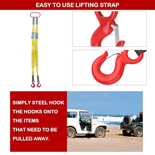 Lifting Slings Straps with Hooks, 3.3 Feet Two Leg Bridle Web Sling, 13227 Pounds Capacity, Polyester Webbing Rigging Straps for Engines, Cranes, Hoists