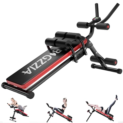 Bigzzia Ab Machine, 5-in-1 Adjustable Ab Workout Bench Core Abdomen Trainer for Stomach Workout, Crunch Machine Exercise Equipment for Home Gym - Sit UP, Push UP, Leg Press, Glider, Roman Chair, 330lbs Capacity - color: Red