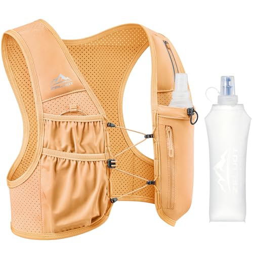 Zelvot Running Vest for Women Men, US Patent, Adjustable Chest Straps Running Hydration Vest with 500ml Soft Flask, Lightweight Reflective Hydration Backpack for Marathon - color: Orange, size: Medium-Large (1 Soft Flask)