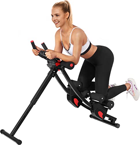 Ab Workout Equipment, Ab Machine for Women, Adjustable Core Abdominal Exercise Fitness Equipment, Foldable Waist Trainer Ab Crunch Home Gym Systems for Beginners - style: Black Dual-Track