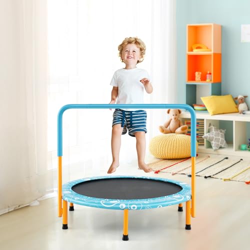 Giantex 36-Inch Mini Trampoline for Kids, ASTM Approved Foldable Rebounder Trampoline with Foamed Handle, Max Loaded 330 lbs, Indoor Safety Padded Fitness Trampoline