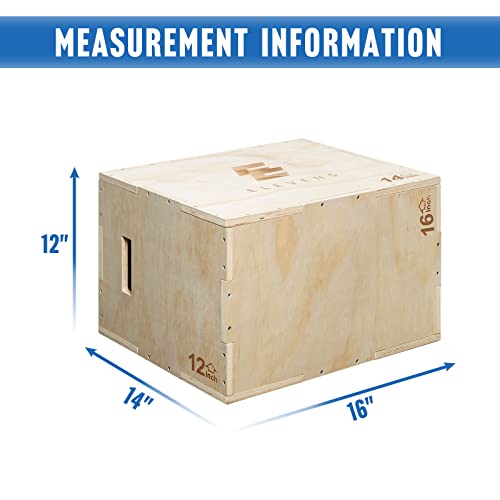Elevens 3 in 1 Wooden Plyo Box Jump Box Plyometric Box for Jumping Trainer, Skipping, Jumping, Lunges, Box Jumps, Squats, Step-Ups, Dips - color: 16"x12"x14"