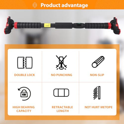 Pull Up Bar for Doorways, Strength Training Upper Body Workout Chin Up Bar with Level Meter and Adjustable Width, Portable Pull-Up Bars, No Installation Required, Max Load 440 LBS