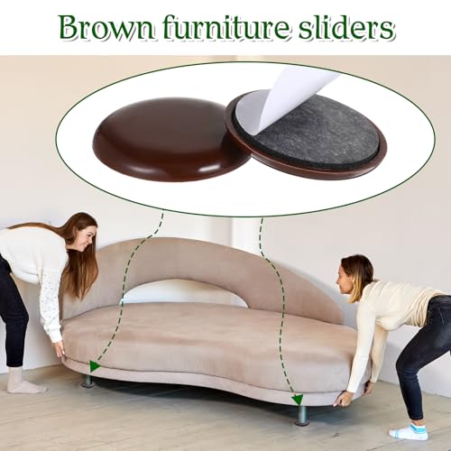 12Pcs Furniture Sliders for Carpet & Hardwood Floors, 2 Inch Furniture Movers Heavy Duty Moving Pads Self Adhesive Chair Leg Gliders for Floor Protectors(Coffee)