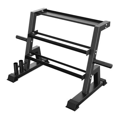 3-Tier Weight Rack, Dumbbell Kettlebell Rack 1100LB Capacity Weight Plate and Curl Bar Storage for Home Gym