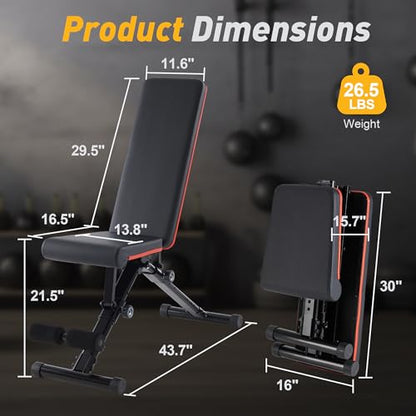 Adjustable Weight Bench 795 lbs, Foldable Incline Bench Press - color: Jet Black