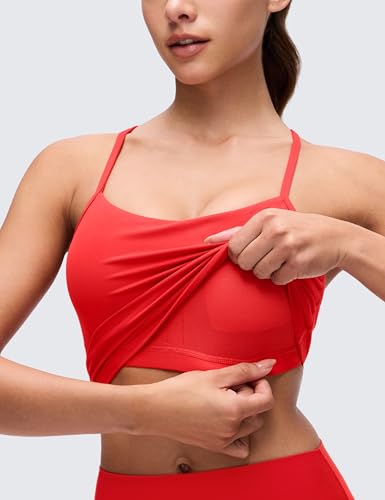 CRZ YOGA Butterluxe Y Back Crop Tank Tops for Women - Spaghetti Straps Racerback Padded Yoga Workout Longline Sports Bras