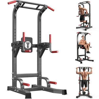 Power Tower Pull Up Bar Dip Station, Free Standing Pull Up Rack Dip Station for Home Gym, 10-Level Adjustable Height Pull Up Bar Stand Dip Bar Strength Training Workout Equipment - color: Dark Black