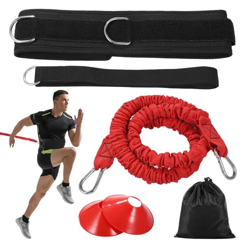 Speed Training Equipment Set, Resistance Bungee Band Multi Sport Exercise Set With Resistance Bungee Band, Waist Belt, Training Cones, and Fixing Band, Improving Speed, Stamina and Strength (A)