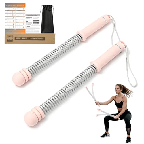 Ropeless Battle Ropes for Home Gym, Portable Cordless Battle Ropes with Variable Resistance for Men & Women Full Body HIIT Cardio & Arm Strength Training Fitness Exercise - color: Pink
