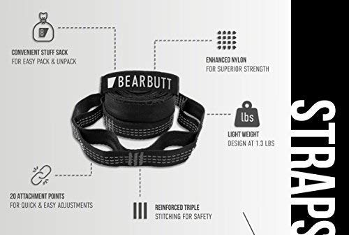 Bear Butt Kodiak Hammock Straps for Trees - 20 Feet Long, 40 Combined Loops - Holds 1000 Pounds - Camping Accessories With Carabiner - color: Grey