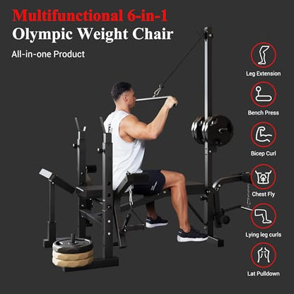 7-in-1 Olympic Weight Bench for Home Gym, 1000LB Capacity Foldable Bench Press Set with Leg Extension/Curl, Preacher Pad & Adjustable Rack, Full Body Strength Training Equipment