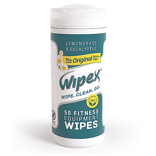 Wipex Fitness Equipment Wipes - EWG Verified - 50 Ct Original Natural Plant Based Gym Wipes for Equipment, Clean Surfaces at Home or Gym, Use as a Yoga Mat Cleaner, Lemongrass, Eucalyptus & Vinegar