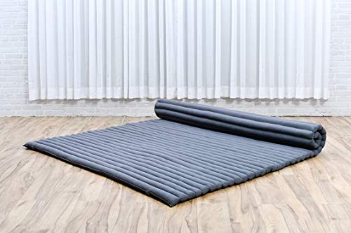Leewadee - Foldable Floor Mattress - Japanese Roll Up Futon -Trifold Tatami Mat- Guest Floor Bed - Camping Mattress - Thai Massage Mat, Kapok Filled, 75 x 57 inches, Anthracite