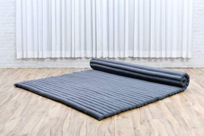 Leewadee - Foldable Floor Mattress - Japanese Roll Up Futon -Trifold Tatami Mat- Guest Floor Bed - Camping Mattress - Thai Massage Mat, Kapok Filled, 75 x 57 inches, Anthracite