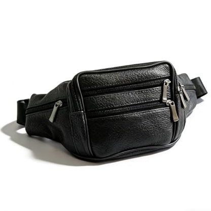 Leather Fanny Pack Travel Waist Bag 7 Pockets Waist Pack.Suitable for Outdoor Mountaineering Travel Camping Cycling Running etc FANNING511 Fanny pack (Black)