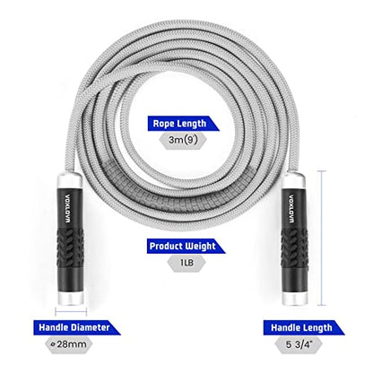 Weighted Jump Rope for Men Women - 1LB Heavy Jump Rope Weighted Skipping Rope for Adult Fitness Workouts Boxing Crossfit Cardio Weight-loss MMA, Non-Slip Aluminum Handles, Adjustable Length 9MM Solid PVC/Cotton Ropes - color: Grey