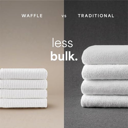 S&T INC. Aura Microfiber Waffle Bath Towels, 4 Pack, Quick-Dry, Ultra Absorbent, Lightweight Towels for Bathroom, 30 inches x 60 inches, 420GSM, White