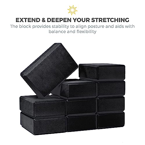 3" Yoga Block, 10 Pack Bulk EVA Foam Yoga Blocks, Firm and Supportive Yoga Brick, Balance Foam for Stretching, Pilates, and Workout, 3" x 6" x 9"
