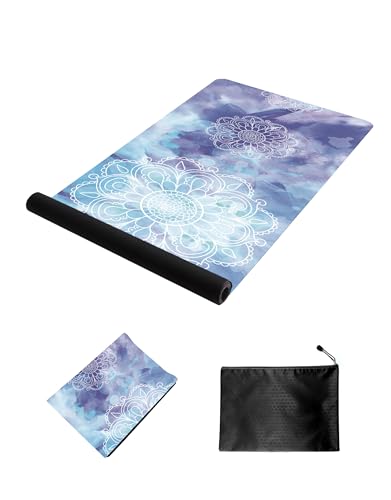 nuveti Printed Travel Yoga Mat-1/16 Inch Thick Non Slip Fitness Workout Mat with Carrying Bag, Foldable Lightweight Suede & Natural Rubber Yoga Mat for Yoga Pilates and Fitness 72" L x 24" W x 1.5mm - color: PengMoTuYa