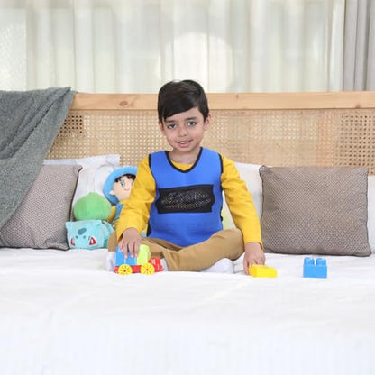 abley's Children's Sensory Weighted Vest for Children with Sensory Issues, Autism, ADHD | Adjustable Therapeutic Support | Compression Vest | Includes 6 Removable Weights | Blue, Large