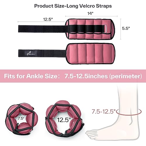Sportneer Adjustable Ankle Weights Set - 1 Pair (2-10 lbs) Removable Sandbags for Women & Men, Comfortable Neoprene Leg Weights for Walking, Running, Pilates, Yoga, Home Workout & Physical Therapy, Rosy Melon, 5 lbs x 2)