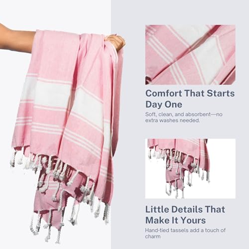 Cotton Turkish Beach Towel with Towels Oversized 36"x72" Pool Absorbent Extra Large Quick Dry Sand Travel Towel (Pink, 2 Pack)