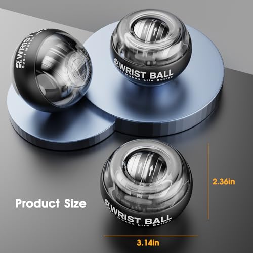 JIN BD Auto-Start Wrist Ball, Gyroscopic Desk Toy & Wrist Trainer（Black LED Light Model）