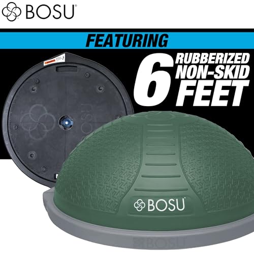 BOSU Nexgen Balance Trainer, Half-Ball Training Equipment, 65 cm Diameter, 300 lb Capacity - Burst-Resistant Stability Exercise Tool w/Non-Slip Base, Includes Hand Pump, Commercial-Grade - color: Militia Green/Gray