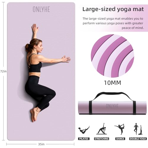 Wide Yoga Mat Thick(10mm) Exercise Mat Non Slip Anti-tear,72"x35" Extra Large Pilates Mats for Home Workouts, Gym & Floor Stretching with Carrier Strap
