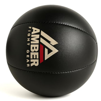Amber Fight Gear Leather Medicine Ball for Strength & Conditioning, Plyometric & Core Training, Cardio Workouts for Muscle Building, Squats, Lunges, Partner Training, 25lb