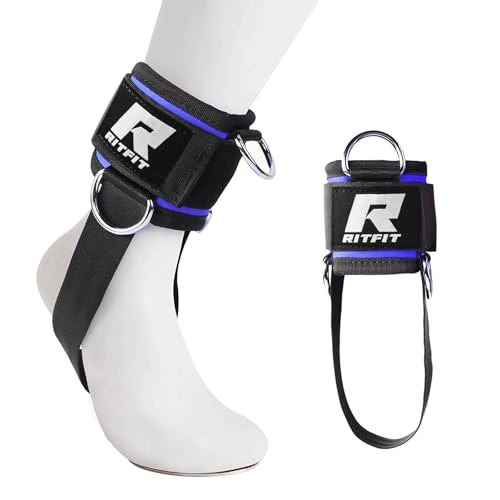 RitFit Kickback Ankle Straps Padded Ankle Strap for Cable Machine,Strong Hook and Loop,Reinforced 3 D-Ring, Adjustable Comfort fit Neoprene - Premium Ankle Cuffs to Enhance Abs, Glute & Leg Workouts - color: Blue