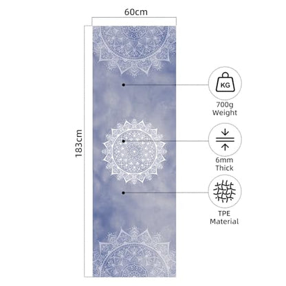 FOLAI Extra Thick Yoga Mat 6mm，pilates mat thick - Non-Slip Exercise Mat for HIIT, Pilates & Home Workouts & Workout with Free Carry Strap - color: Mandala Blue