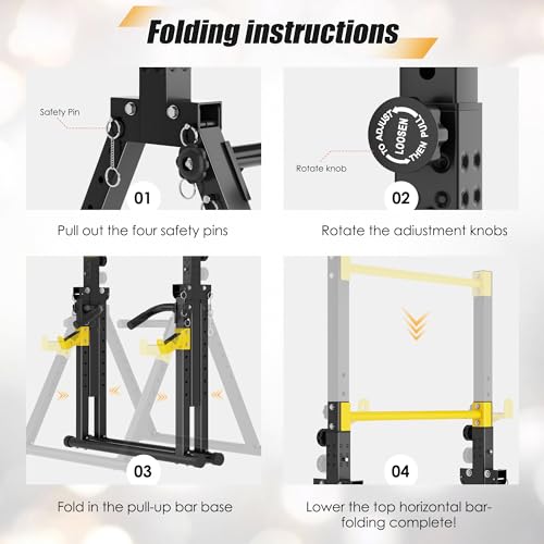 soges Foldable Power Tower, Pull Up Dip Station for Home Gym, 500 LBS Capacity Power Tower with Triangular Design, Adjustable Height Pull Up Bar for Full Body Workout - color: Yellow