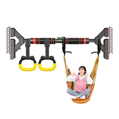 Chin Up Bar Portable Door Frame Pull-up bar, with Kids Swing and Gymnastics Ring, no Screw Wall-Mounted Steel Fitness Horizontal bar (Size : 130-160cm/51.2-63")