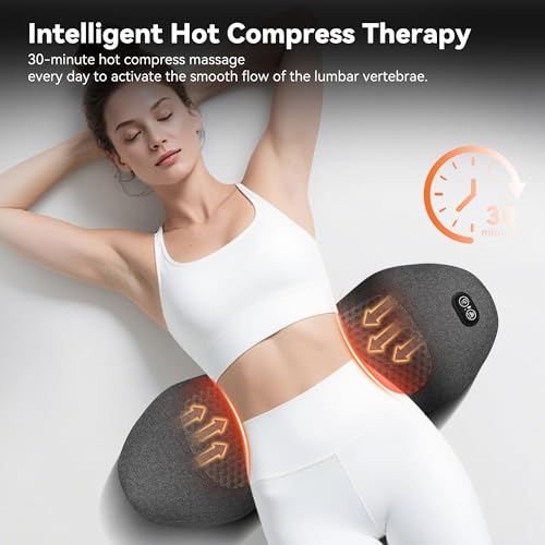 3 in 1 Lumbar Support Pillow,Lower Back Massager with 118-inch USB Cable, Heated & Vibration &Stretching Back Massager For Pain Relief Deep Tissue,Relaxation Lumbar Pillow for Office Home Use