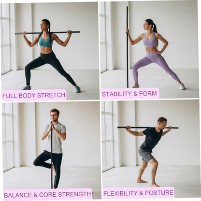 Yoga Stick Sturdy Steel Stretching Stick with Non-Slip Ends & Foam Handles for Mobility Flexibility & Balance | Exercise Pole for Fitness Posture Correction