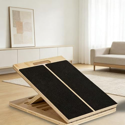 Adjustable Wooden Slant Board, Portable Calf Stretcher with Non-Slip Base, Heavy Duty Incline Board for Ankle Mobility, Squats and Home Gym Training