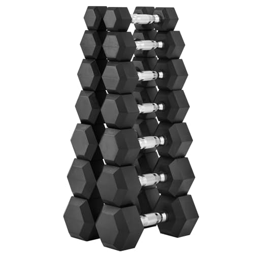 Hex Dumbbells Rubber Coated Cast Iron Hex Black Dumbbell Free Weights for Exercises - style: 190LB Hex Dumbbell Set with Rack