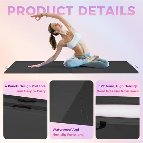 Folding Gymnastics Mat, 6x3Ft/6x2Ft Thick Portable Exercise and Tumbling Pad for Home Gym, Pilates, Aerobics and Martial Arts, 4-Panel Folding Floor Mat - size: 4-fold 6x3Ft