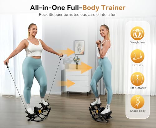 Rock Steppers for Exercise at Home, Portable Mini Stair Stepper with Resistance Bands, Gentle on Knees for Full Body Home Workout & Low-Impact Balance Board, Aerobic Workout Machine Fitness Equipment