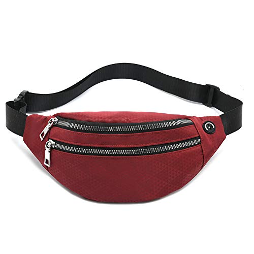 MOCE Waist Bag Fanny Pack for Men & Women Fashion Water Resistant Hip Bum Bag with Adjustable Belt for Travel Hiking Running Outdoor Sports.(Red02) - color: T-Red