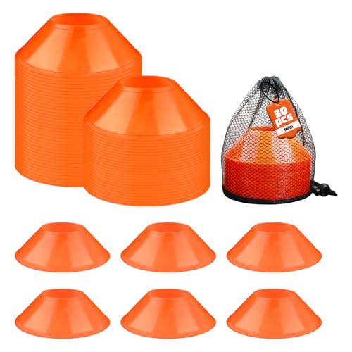 30 Pack Mini Soccer Cones–Mini Disc Cones for Agility Training,Soccer,Football,Sports Drills,Field Markers,Cones Sports Equipment,Portable Stackable Mini Cones with Carry Bag