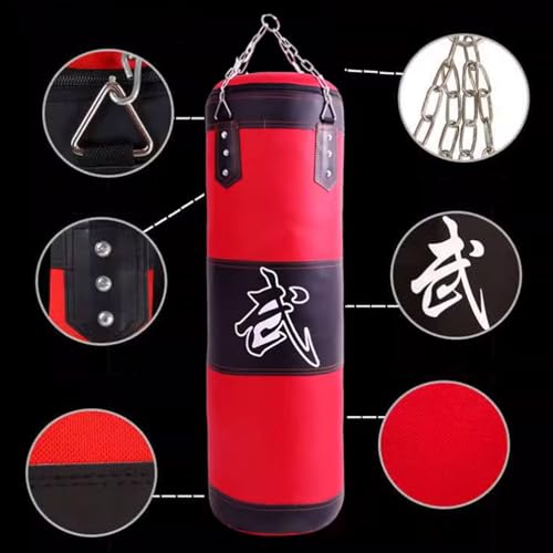 Adult Boxing Punching Bag Set, Unfilled Heavy Training Kick Bag for Muay Thai Hook Kick Sandbag Fight Karate RED 60CM