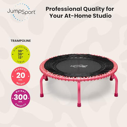 JumpSport 350 PRO 39 Inch Fitness Trampoline Indoor Rebounder Cardio Workout Equipment 300 lb Capacity - color: Pink